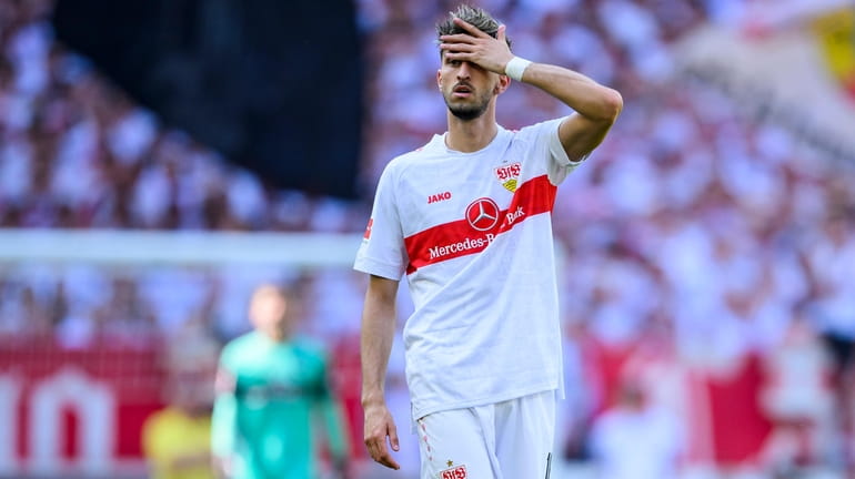 Stuttgart's Atakan Karazor reacts during the German soccer Bundesliga match...