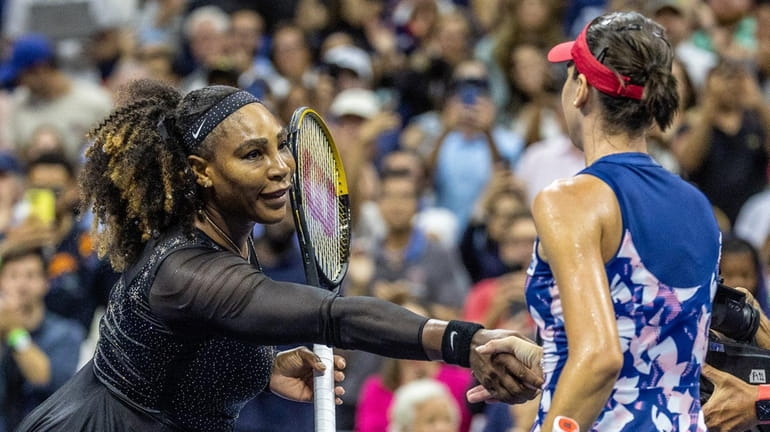 Serena Williams shakes hands with Ajla Tomljanovic after their match in...