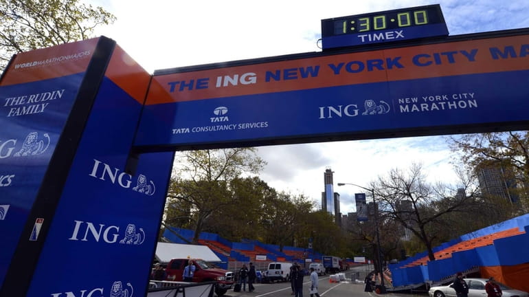 A view of the finish line in Central Park for...