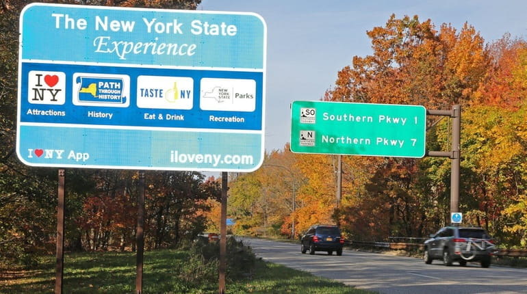 One of the New York State tourism signs, seen here...