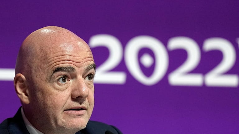 FIFA President Gianni Infantino meets the media at the FIFA...