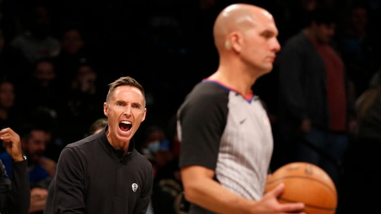 Nets head coach Steve Nash reacts in the first half...
