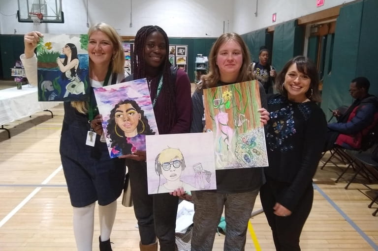 Students at Elmont Memorial High School showed off their artwork during...