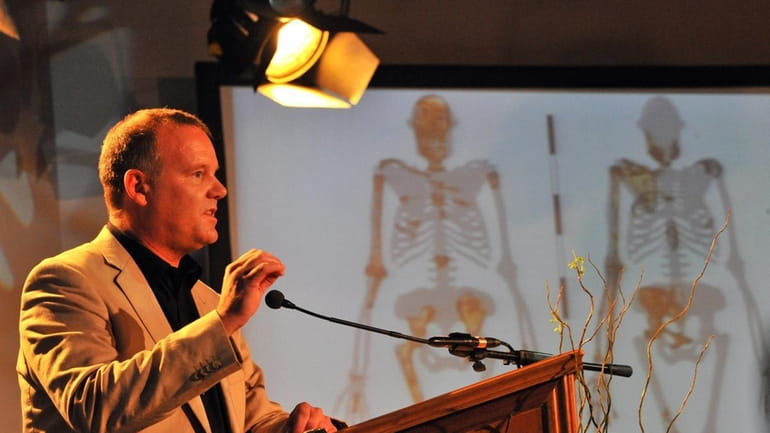 Prof. Lee Berger describes the discovery of two hominid skeletons...