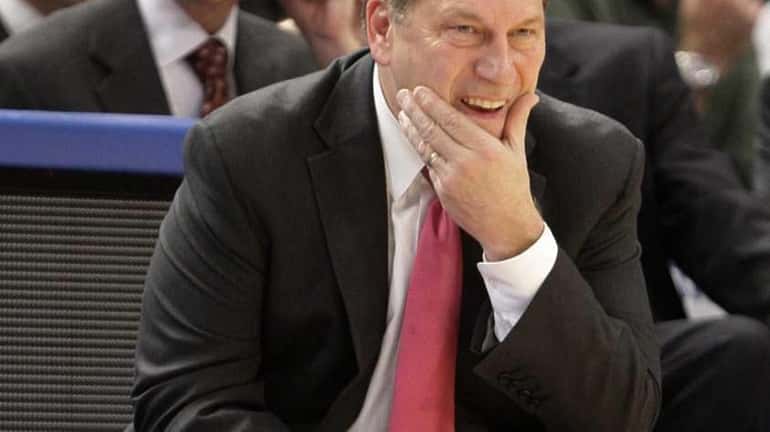 Michigan State head coach Tom Izzo reacts as he watches...