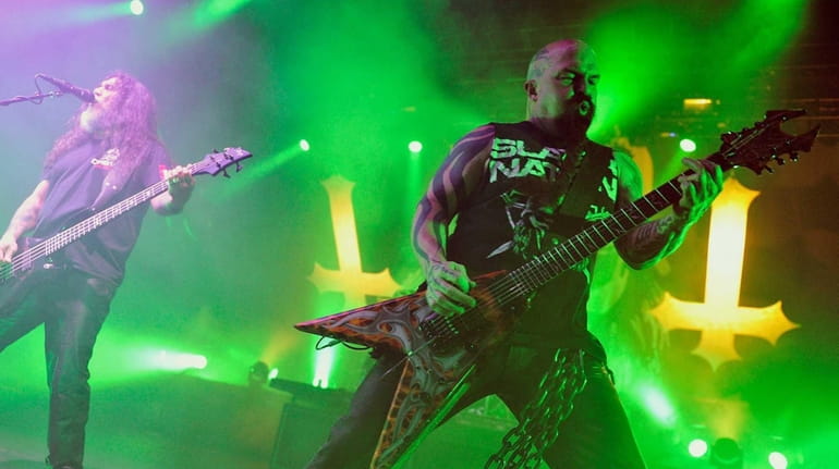 Tom Araya and Kerry King of Slayer perform at Madison...
