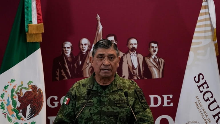 Mexican Defense Secretary Luis Cresencio Sandoval announces the arrest of...