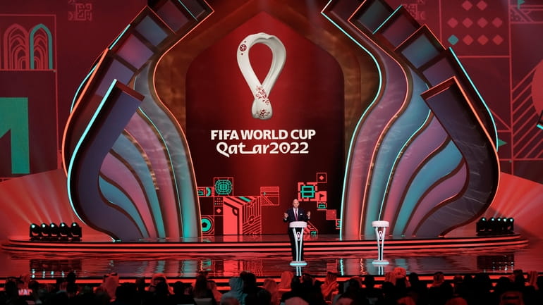 FIFA President Gianni Infantino speaks before the 2022 soccer World...