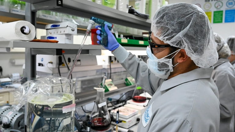 Lab technicians work inside the laboratory at Chembio Diagnostics Factory...