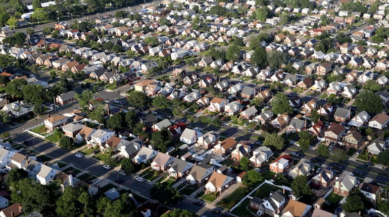 A neighborhood of houses in Elmont is seen in this aerial...