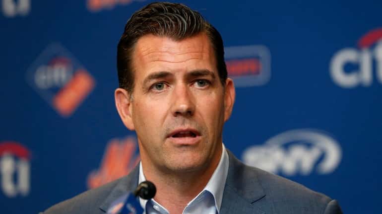 New York Mets general manager Brodie Van Wagenen speaks to...