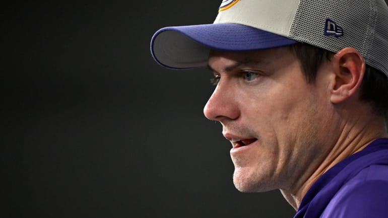 Minnesota Vikings head coach Kevin O'Connell speaks during a news...