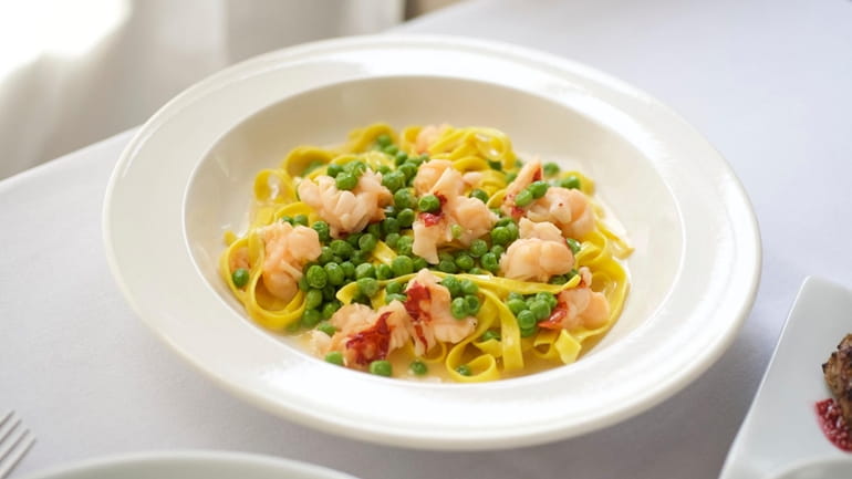 Hand-cut tagliatelle with lobster and peas at 18 Bay on Shelter Island.