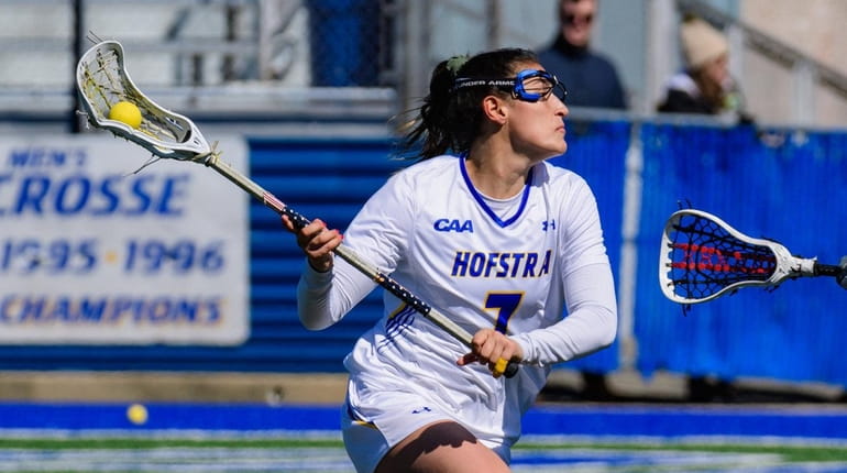Hofstra's Alyssa Parrella goes to the goal during the Sacred...