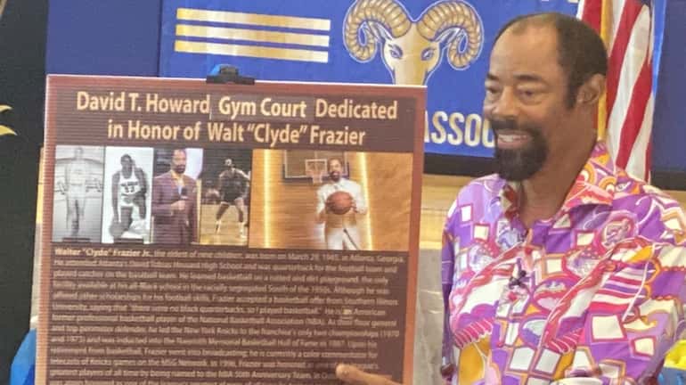 Walt Frazier at the court dedication in his name at David...
