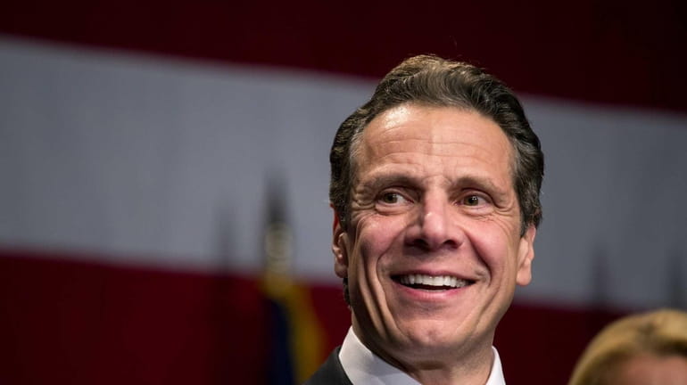 Gov. Andrew M. Cuomo speaks as supporters gather in Manhattan...