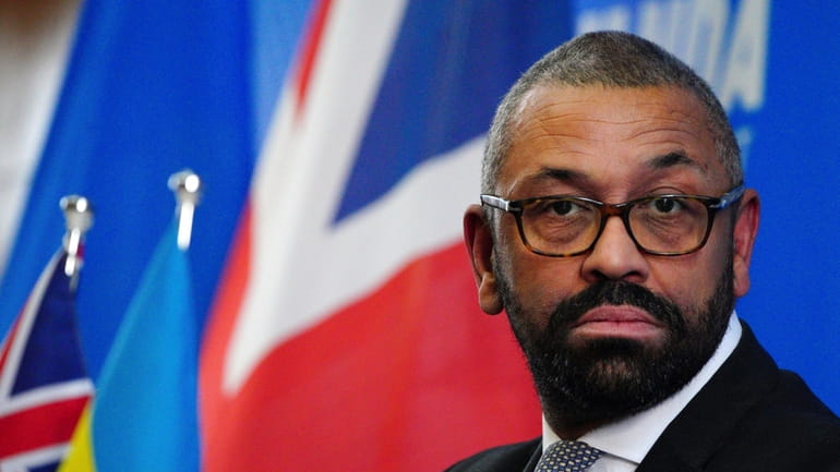 Home Secretary James Cleverly during a press conference with Rwandan...