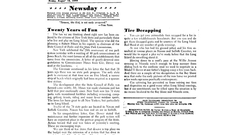 The Newsday editorials from Aug. 18, 1944.