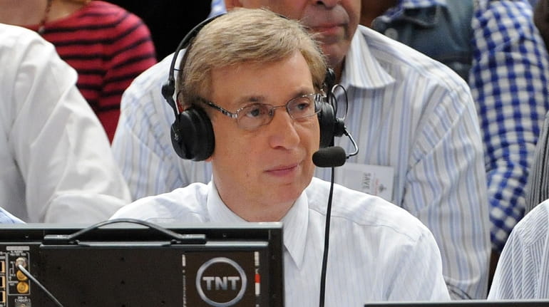 TNT announcer Marv Albert watches the Heat vs. Knicks at...