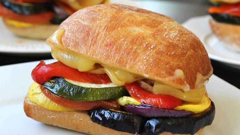 This roasted vegetable sandwich can be made with light bread...