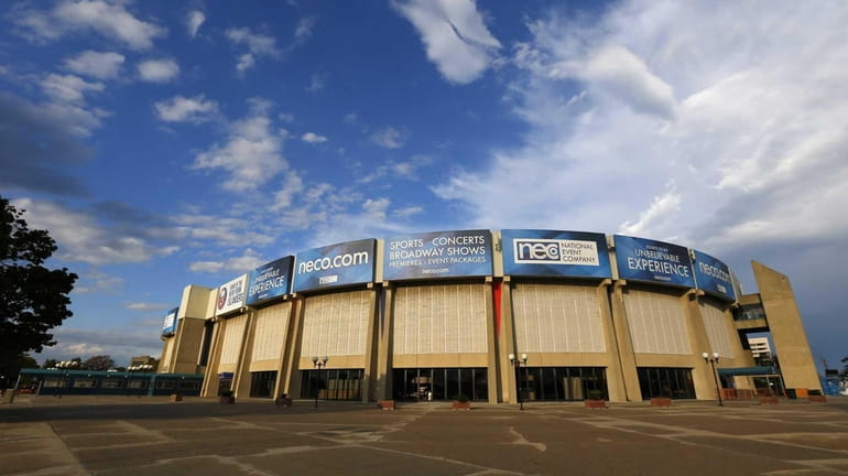 A general view of Nassau Coliseum before a game between...