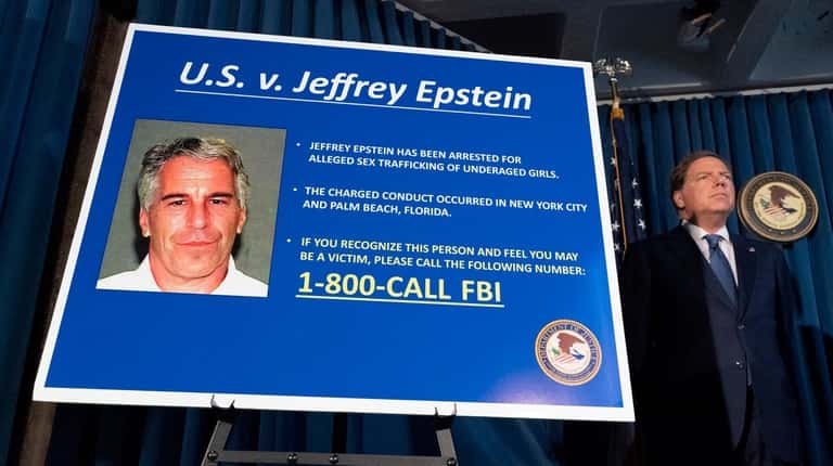 U.S. Attorney Geoffrey Berman announces charges against Jeffrey Epstein during...