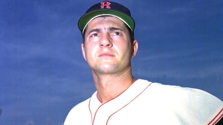 Boston Red Sox outfielder Carl Yastrzemski poses in 1967 at...