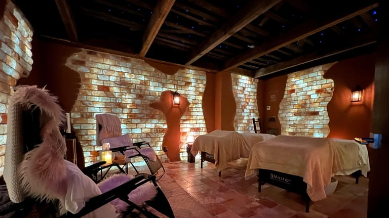 Couples can enjoy a side-by-side massage in the salt room...