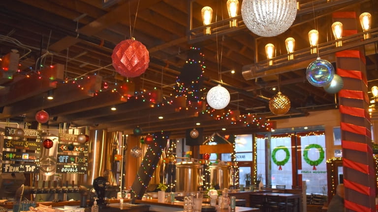 Holiday decorations at Bright Eye Beer Company in Long Beach.
