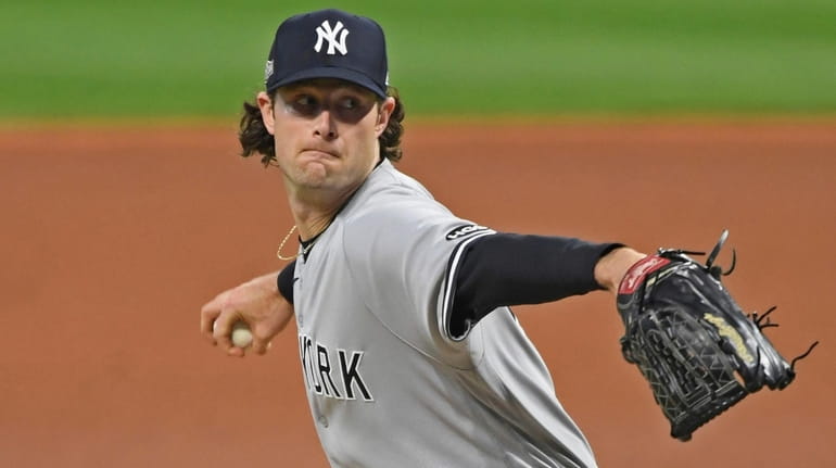 Yankees starting pitcher Gerrit Cole in the first inning of Game...