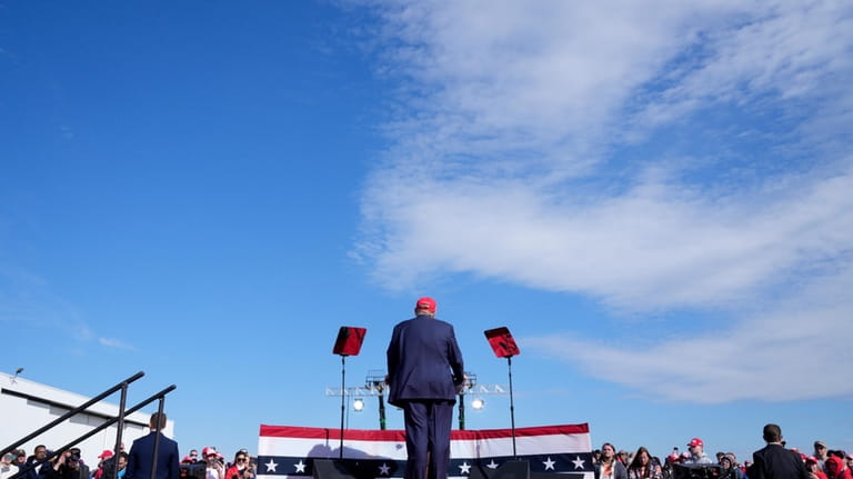 Republican presidential candidate former President Donald Trump speaks at a...
