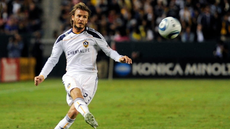 FILE -Los Angeles Galaxy midfielder David Beckham kicks during the...