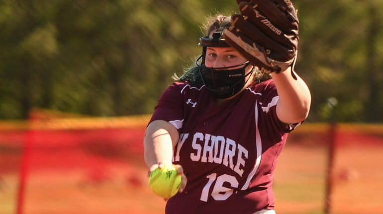Deanna Ebert of Bayshore winds up for the pitch during...