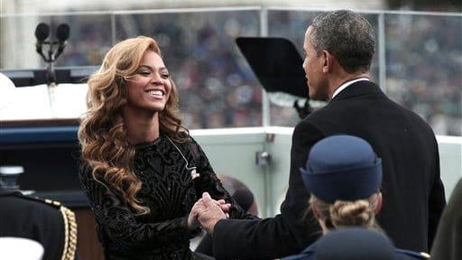 President Barack Obama greets Beyoncé on the West Front of...