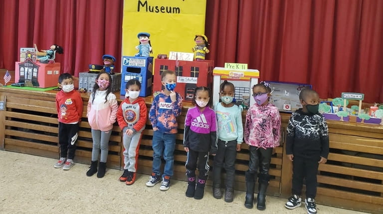 In Amityville, pre-kindergartners at Northeast Elementary School created a "community...