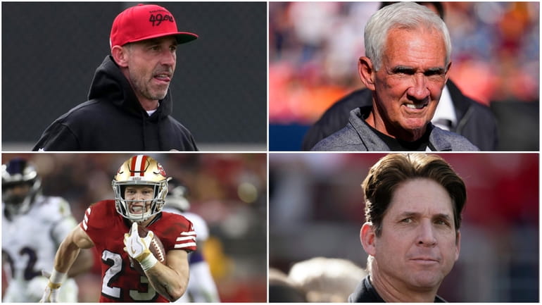 At top, from left: 49ers head coach Kyle Shanahan and his...