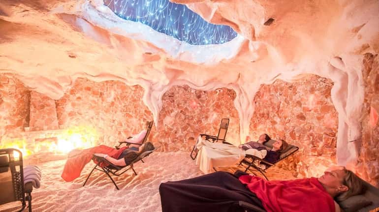 Customers relax at the Montauk Salt Cave in Montauk, May...