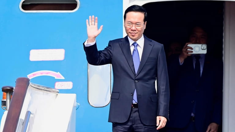 Vietnam's President Vo Van Thuong arrives at Beijing Capital International...