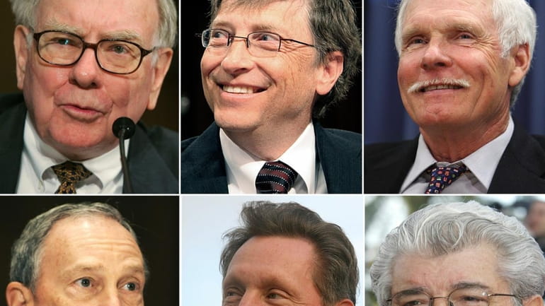 Clockwise from upper right: Investment guru Warren Buffett, Microsoft mogul...