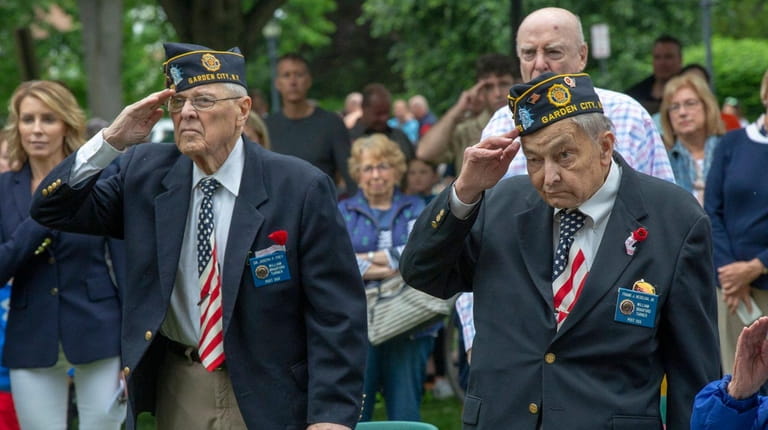 From left, veterans Joseph Frey and Frank Nedelka Jr., of...