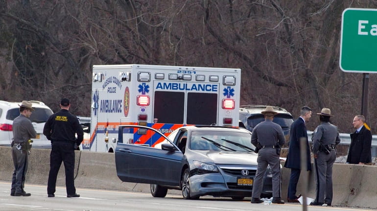 State Police investigate an accident involving a state trooper with...