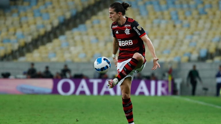 Filipe Luis of Brazil's Flamengo controls the ball during a...
