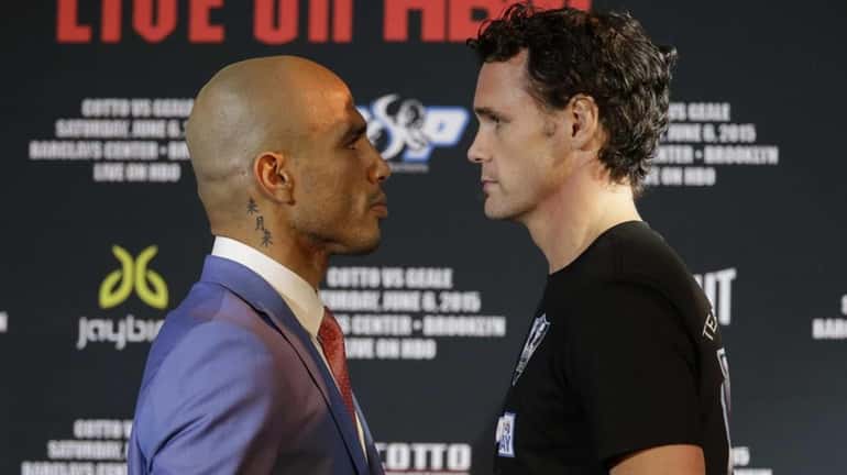 Boxers Miguel Cotto, left, and Daniel Geale pose for photographers...