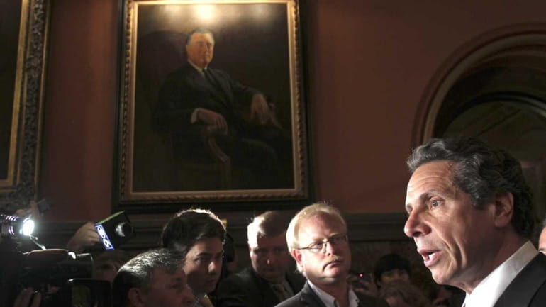 New York Gov. Andrew Cuomo speaks during a news conference...