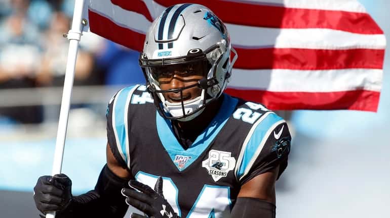 Panthers cornerback James Bradberry takes the field prior to an NFL...
