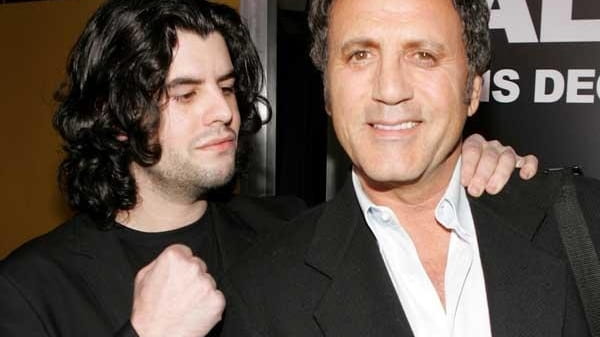 Sage Stallone (L) and Frank Stallone at the premiere of...