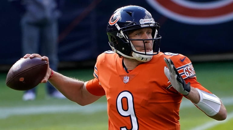 Bears quarterback Nick Foles throws during the first half against the Colts...