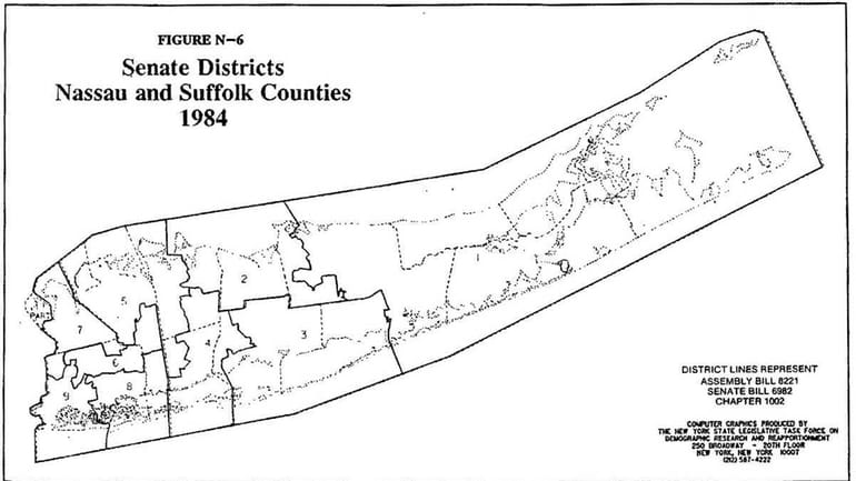 New York State Senate map for Long Island, 1984