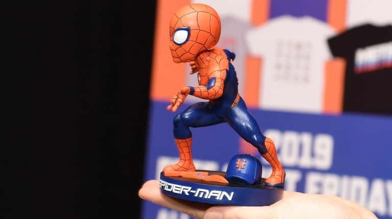 The 2019 New York Mets Spider-Man bobble head is presented...