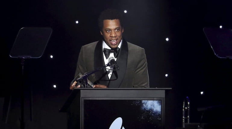 Honoree Jay-Z speaks onstage at the 2018 Pre-Grammy Gala And...